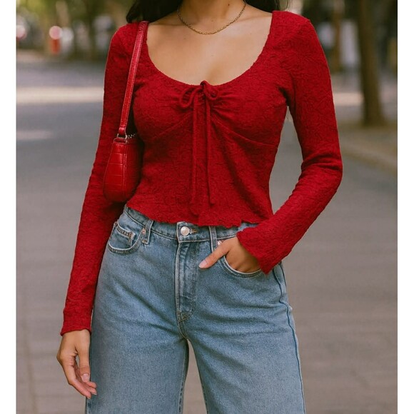 Madden Girl Tops - MADDEN Girl Vintage Y2K Women's Red Lace Babydoll Sweetheart Top sz. Small